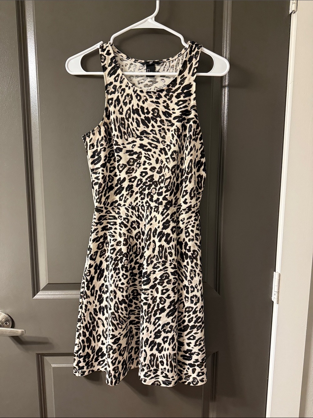 H&M Leopard Print Sleeveless Mini Dress in Cream and Black